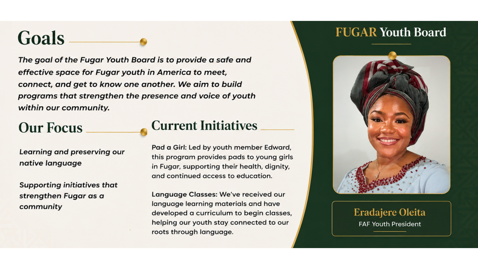 Fugar Youth Board — Goals, Focus, Current Initiatives, and Youth President Eradajere Oleita